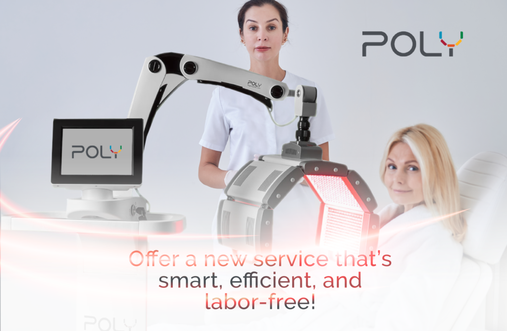 Red light therapy machine promoting smart, efficient, and labor-free services.